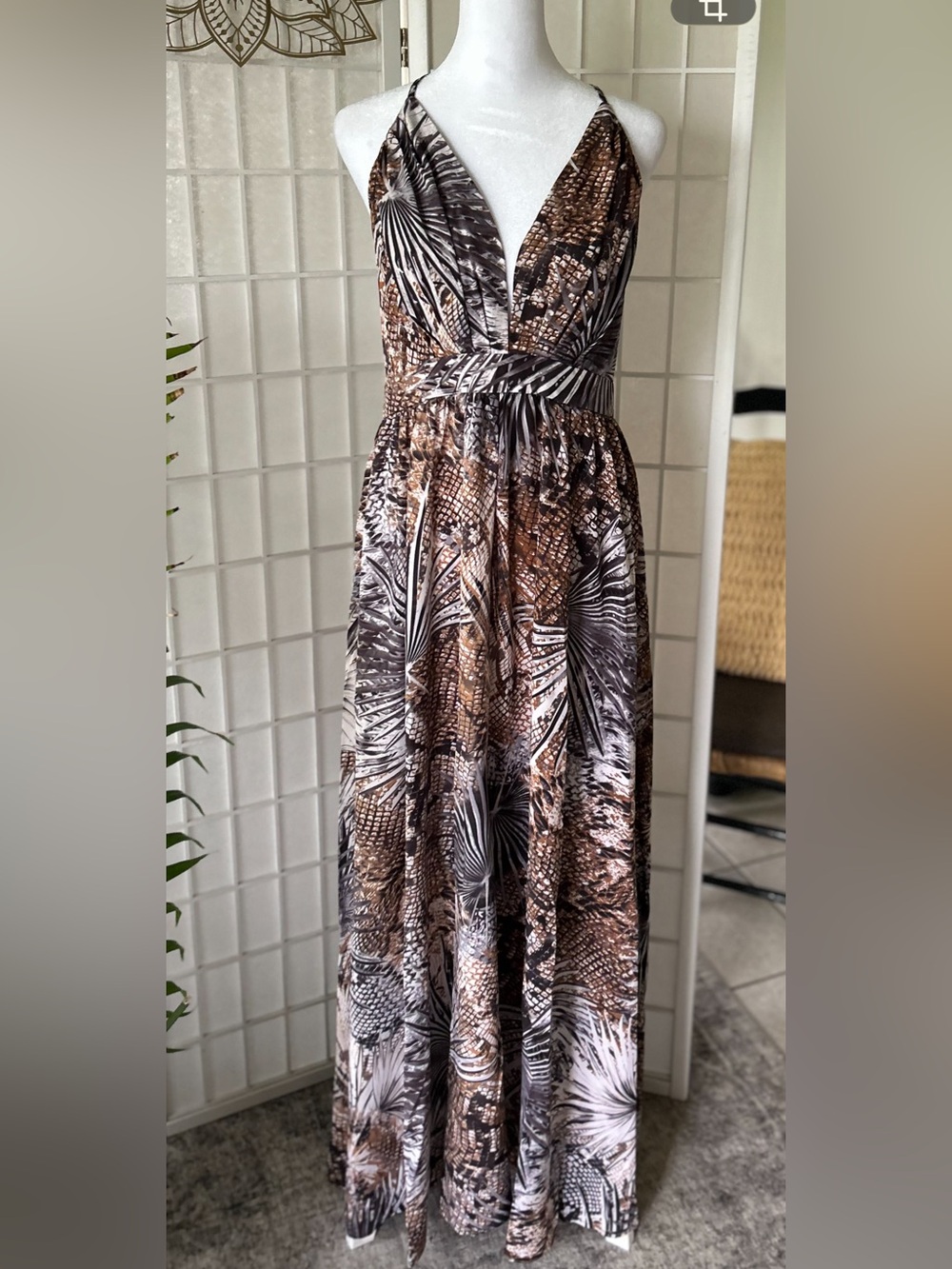 🐍🌴 Tropical Animal Print Maxi Dress | Size 1X | Flowy Resort Style 🌴🐍